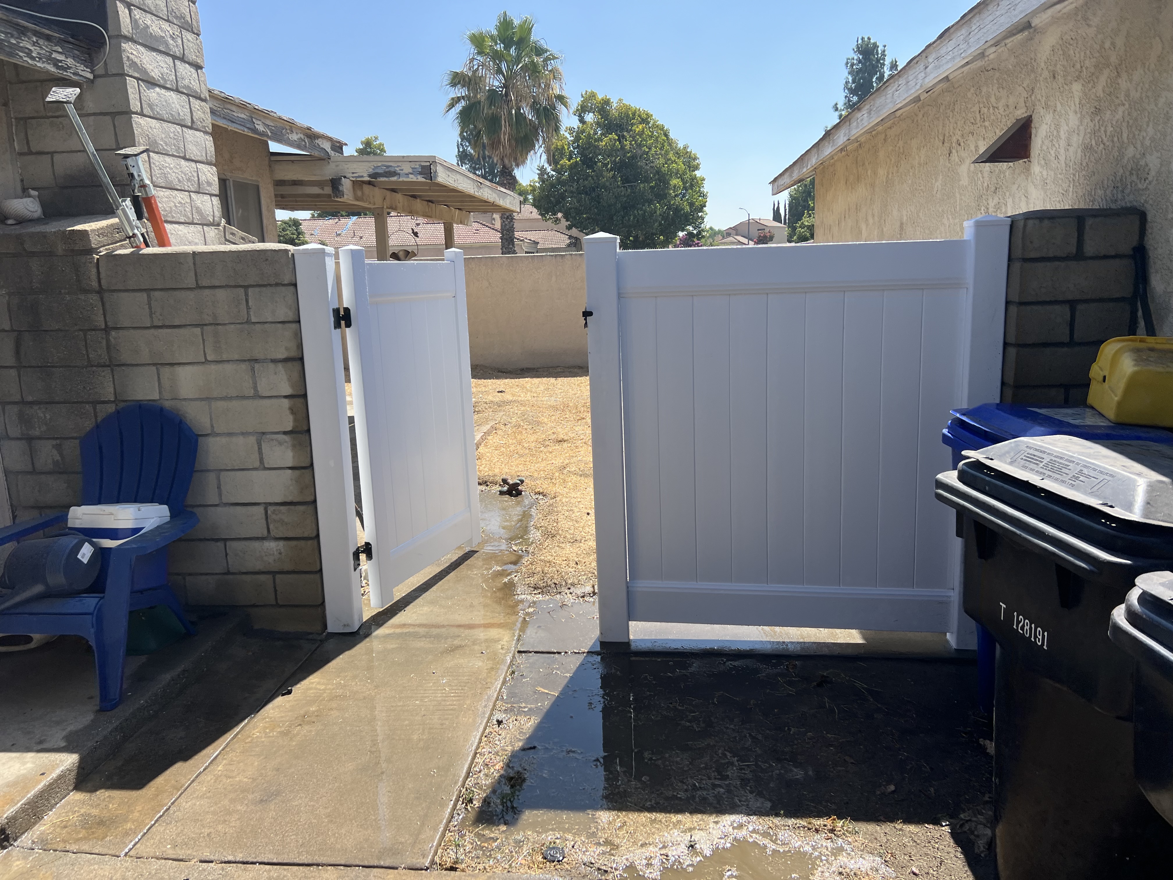 White vinyl double gate open